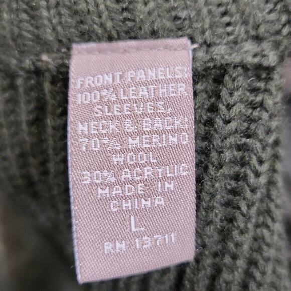 Valerie Seperates Forest Green Leather & Merino Wool Blend Sweater LG Front Zip - Picture 7 of 7